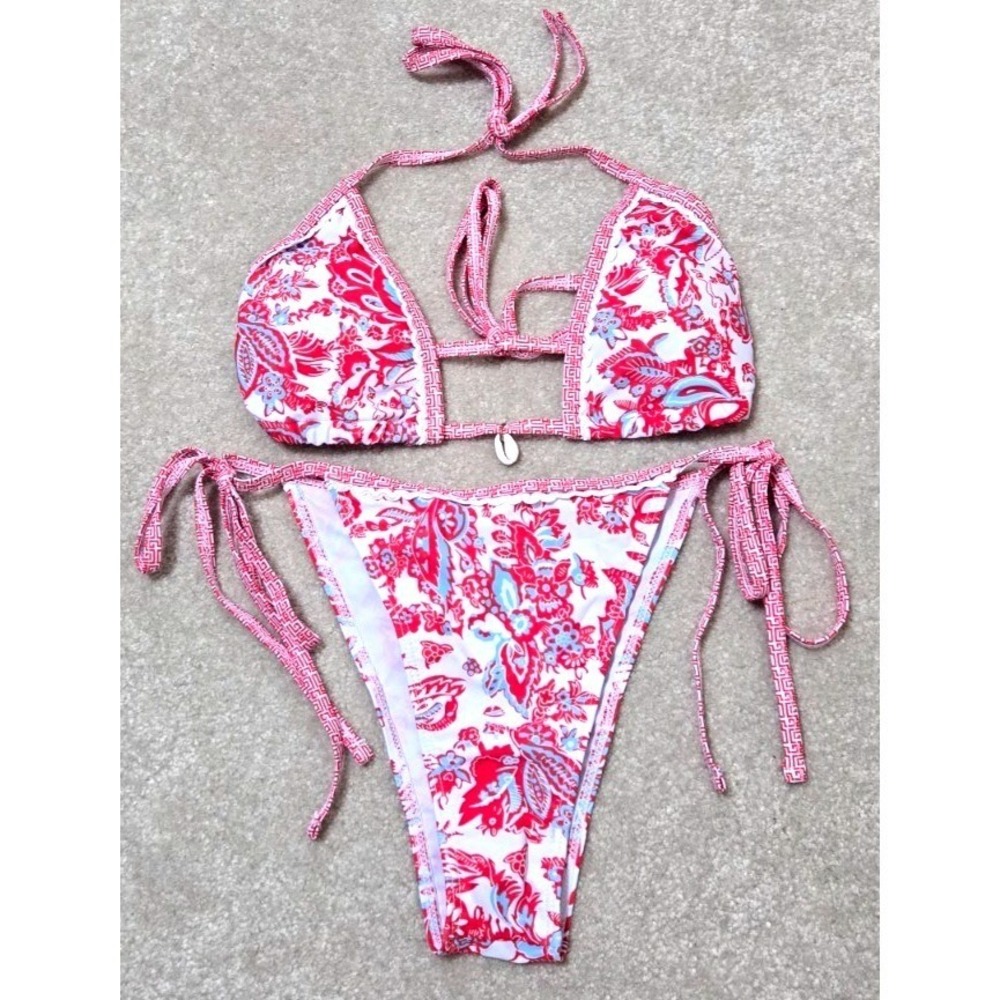 Floral String Bikini & Top Women's M Red/White/Blue NWOT